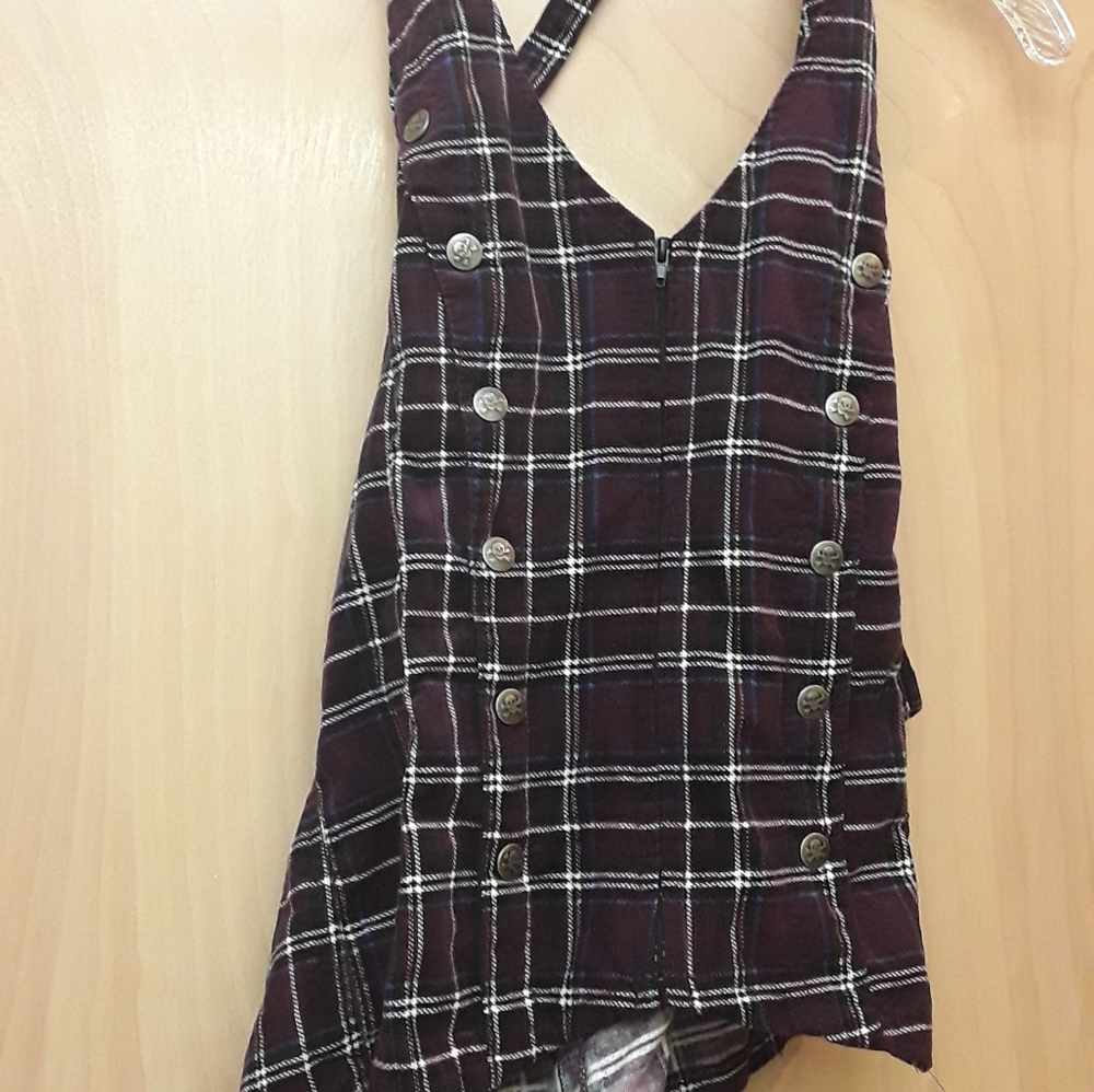 Tripp Vintage Hot Topic Purple Black Plaid Button Corduroy Halter Top XL
